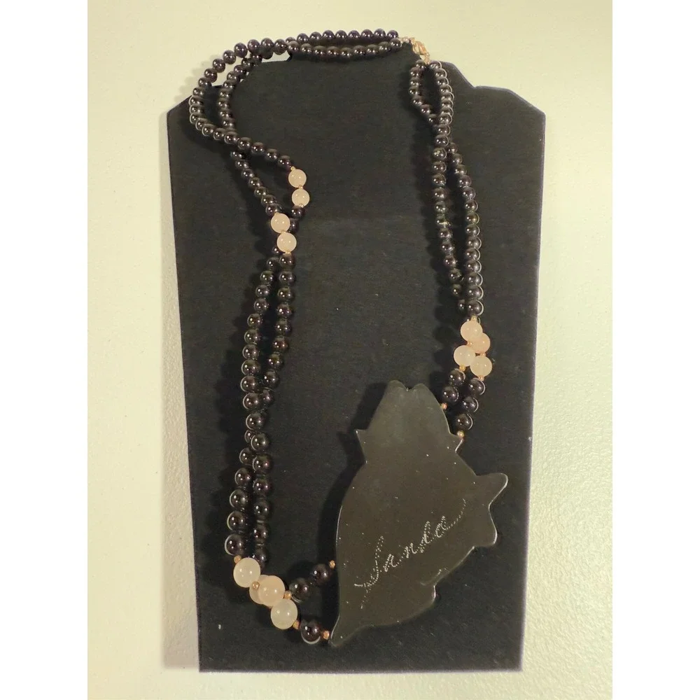 Lee Sands Inlay Mother of Pearl Flower Necklace Accent Bead Barrel Clasp 1980's - Picture 5 of 6